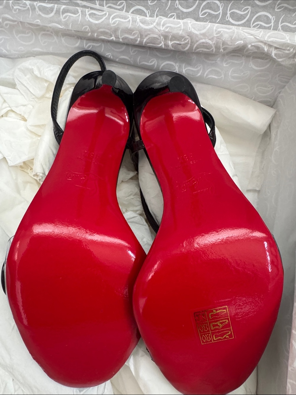 Christian Louboutin Black Patent Asymmetric Strap Slingbacks - Picture 3 of 8
